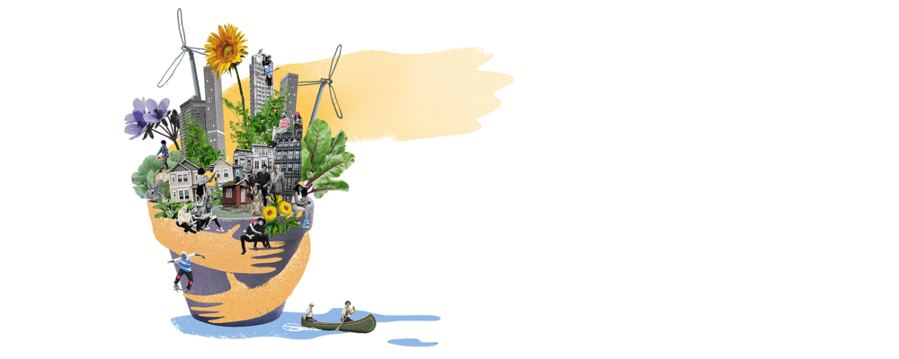 Illustration av en stad i en kruka